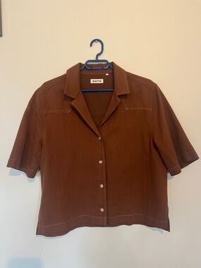 KOTN Western Contrast-Stitched Short Sleeve Shirt - Chestnut